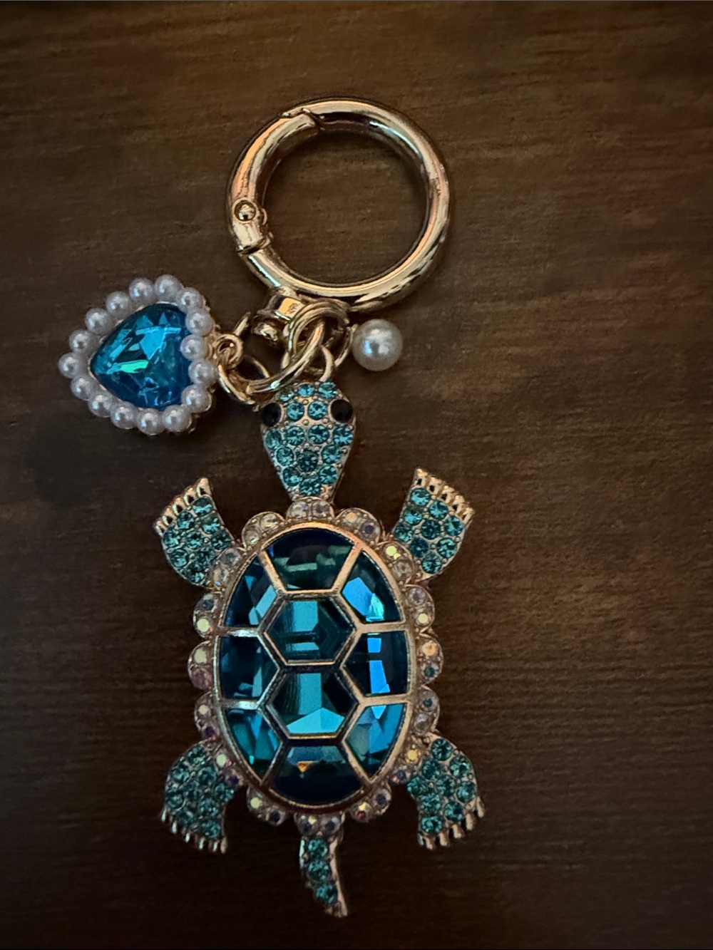 Gold-Tone Blue Turtle Key & Card Holder Charm